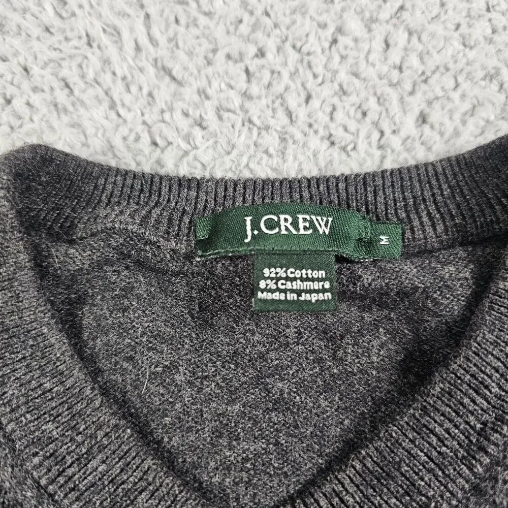 J Crew Sweater Mens Medium Gray Cashmere Cotton Blend Pullover V Neck Japan